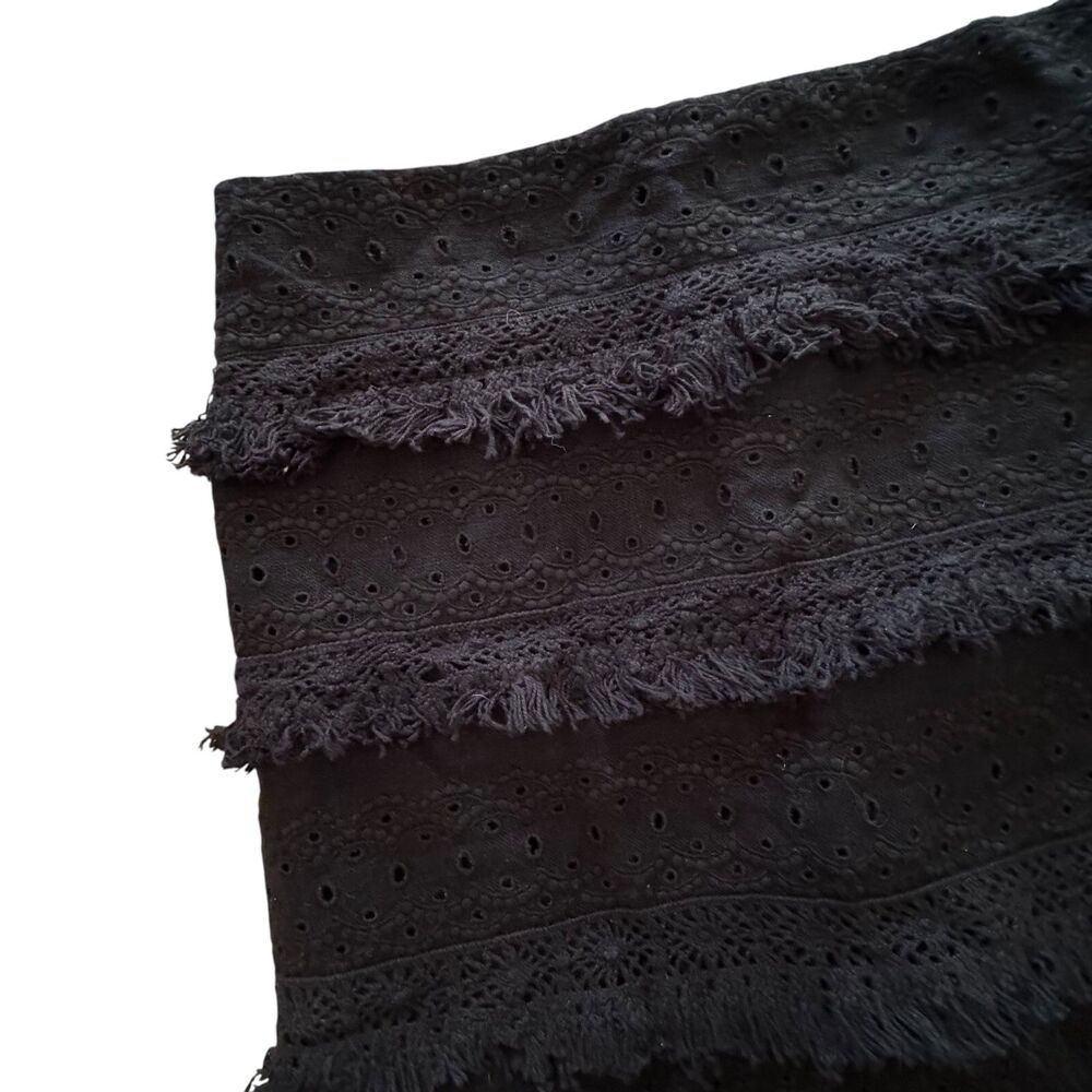 HD In Paris Anthropologie Eyelet Fringe Linen Blend Mini Skirt Black 4 bv - Picture 2 of 6